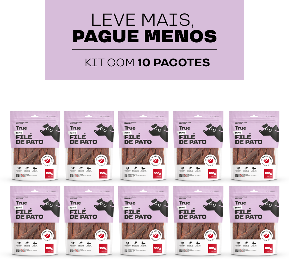 Kit Petisco Natural True Meats Filé de Pato para Cães - 10 Unidades