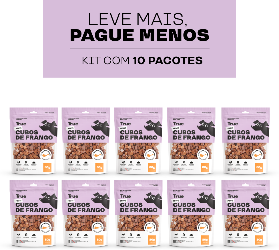 Kit Petisco Natural True Meats Cubos de Frango para Cães - 10 Unidades