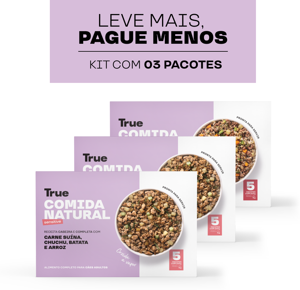 Kit Alimentação Natural True Sensitive Sabor Carne Suína para Cães Adultos 1Kg - 3 Unidades
