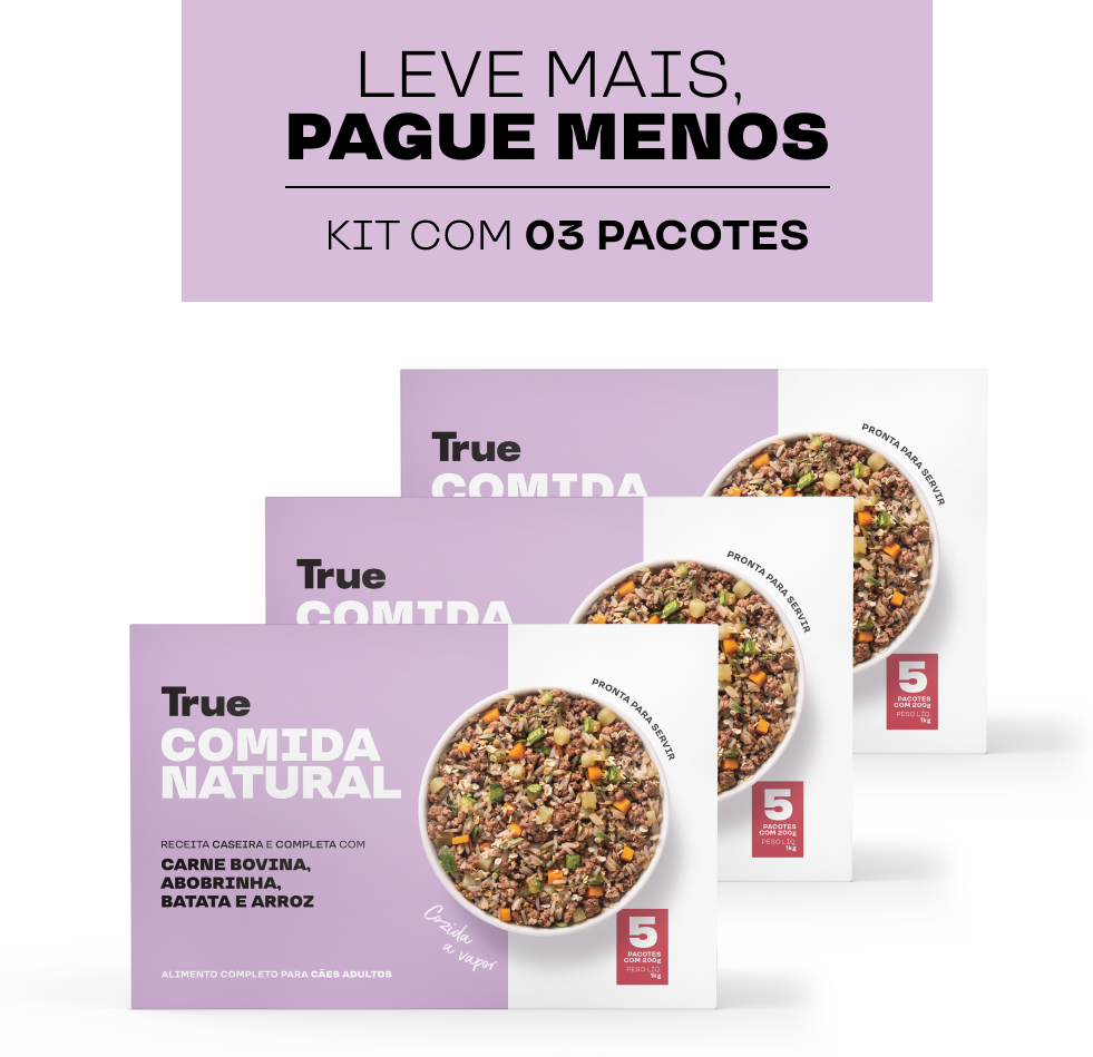 Kit Alimentação Natural True Sabor Carne para Cães Adultos 1Kg - 3 Unidades