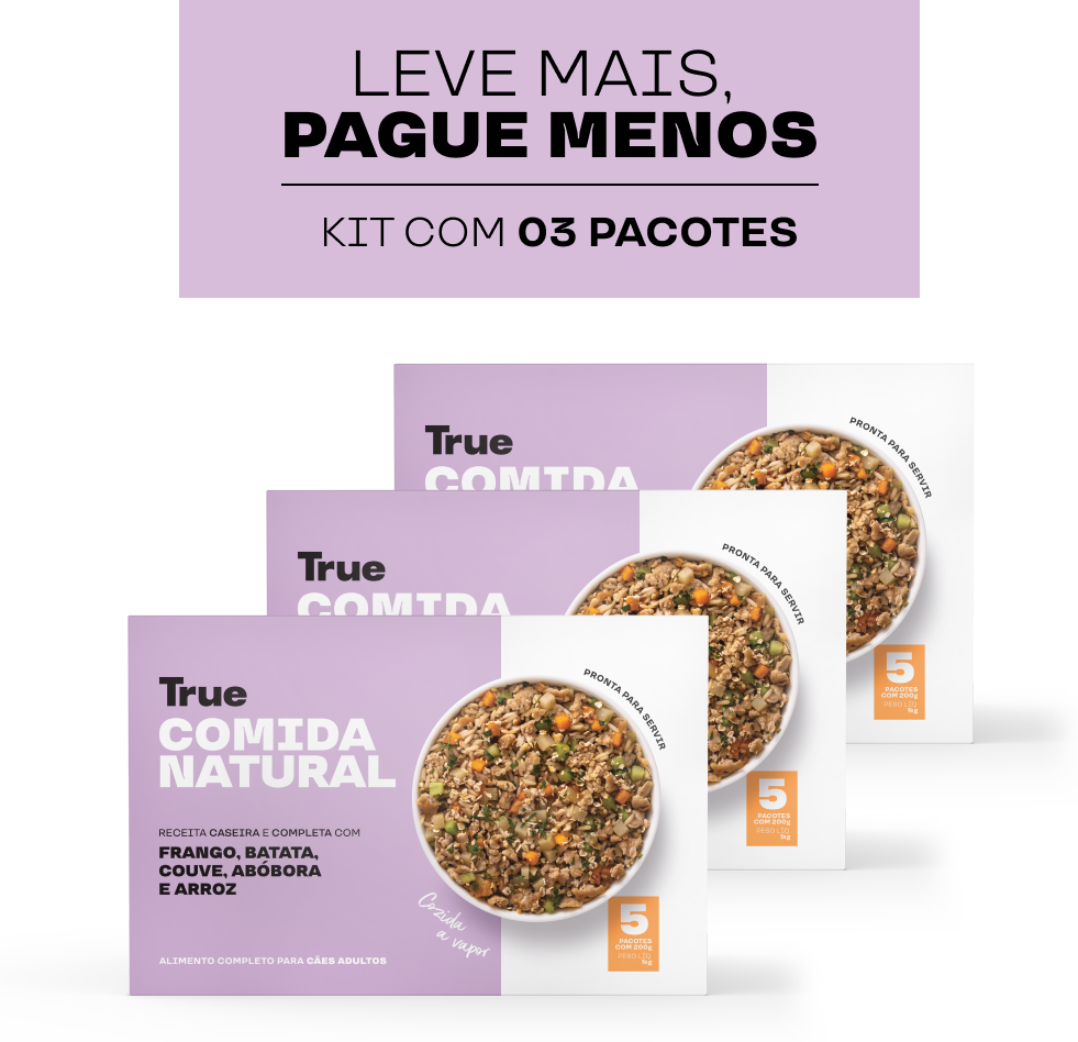 Kit Alimentação Natural True Sabor Frango para Cães Adultos 1Kg - 3 Unidades