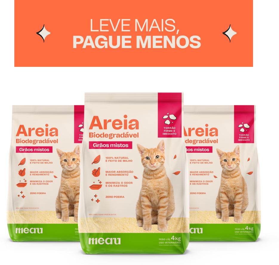 Areia Higiênica Meau Biodegradável Grãos Mistos para Gatos - 3 Unidades