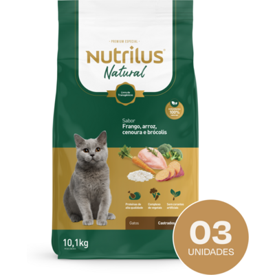 Ração Seca Nutrilus Natural Sabor Frango e Arroz para Gatos Adultos Castrados