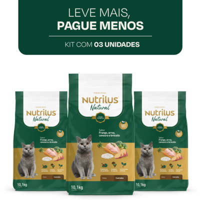 Ração Seca Nutrilus Natural Sabor Frango e Arroz para Gatos Adultos Castrados