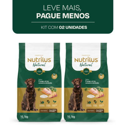 Ração Seca Nutrilus Natural Frango e Arroz para Cães Adultos Raças Médias e Grandes