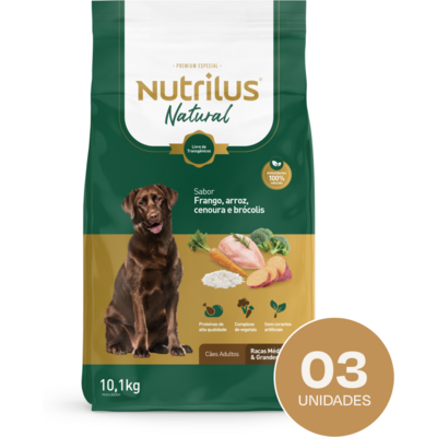 Ração Seca Nutrilus Natural Frango e Arroz para Cães Adultos Raças Médias e Grandes