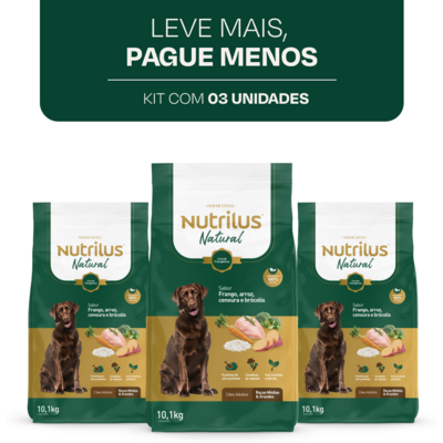 Ração Seca Nutrilus Natural Frango e Arroz para Cães Adultos Raças Médias e Grandes