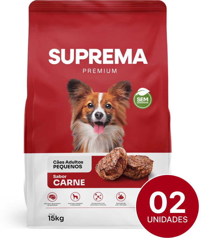 Ração Suprema Sabor Carne para Cães Adultos de Raças Pequenas - 15Kg (2 Pacoes)