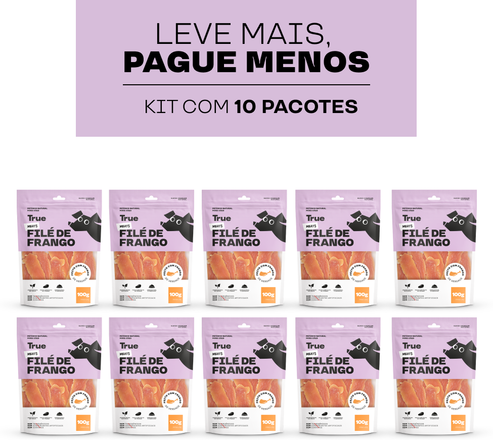 Kit Petisco Natural True Meats Filé de Frango para Cães - 500g (10 pacotes)