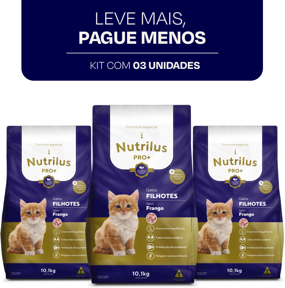 Ração Nutrilus Pro+ Frango para Gatos Filhotes - 10,1Kg (3 Pacotes)