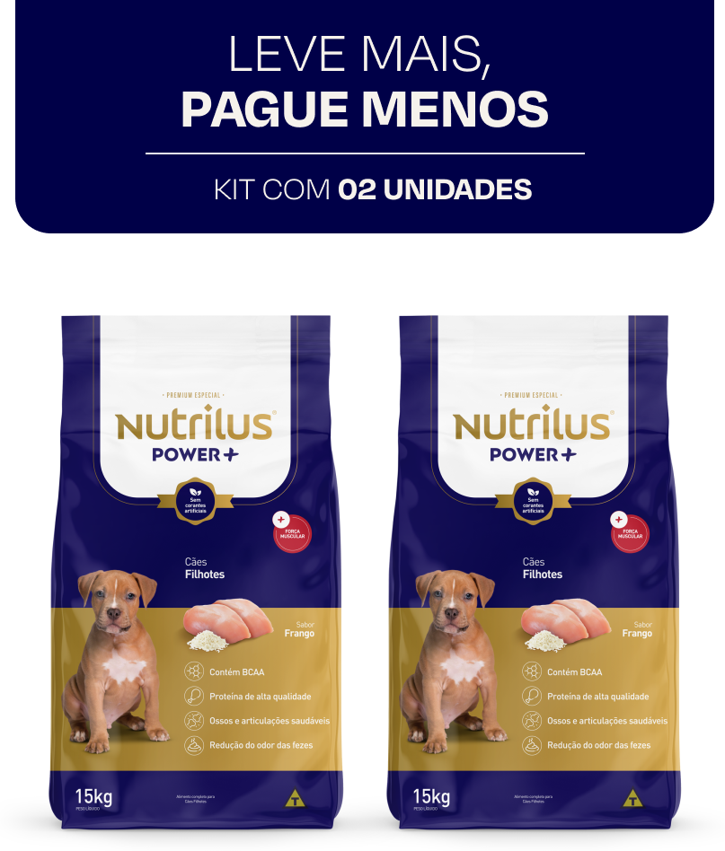 Ração Nutrilus Power+ Frango para Cães Filhotes - 15Kg (2 Pacotes)