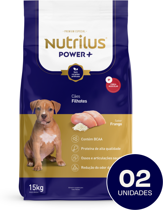 Ração Nutrilus Power+ Frango para Cães Filhotes - 15Kg (2 Pacotes)