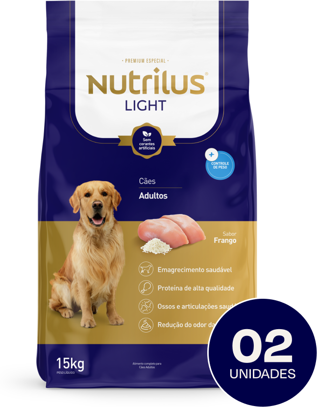 Ração Nutrilus Light Frango para Cães Adultos Raças Médias e Grandes - 15Kg (2 Pacotes)