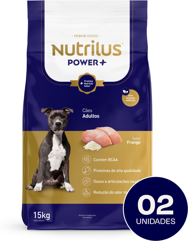 Ração Nutrilus Power+ Frango para Cães Adultos - 15Kg (2 Pacotes)