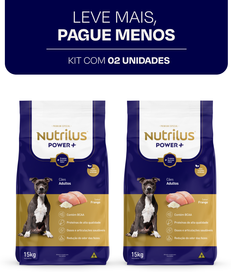 Ração Nutrilus Power+ Frango para Cães Adultos - 15Kg (2 Pacotes)