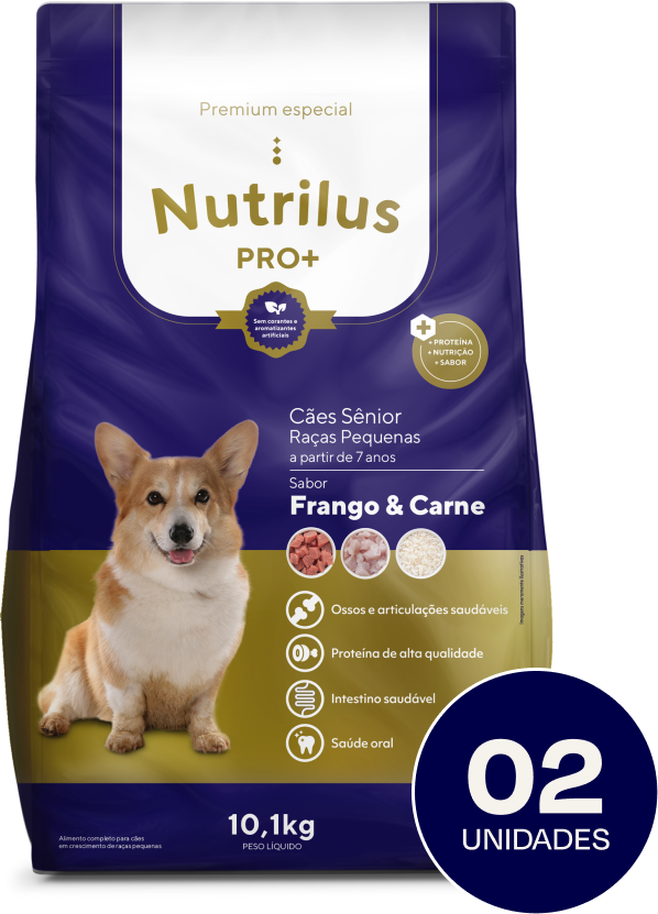 Ração Seca Nutrilus Pro+ Frango & Carne para Cães Sênior de Raças Pequenas - 10,1Kg (2 Pacotes)