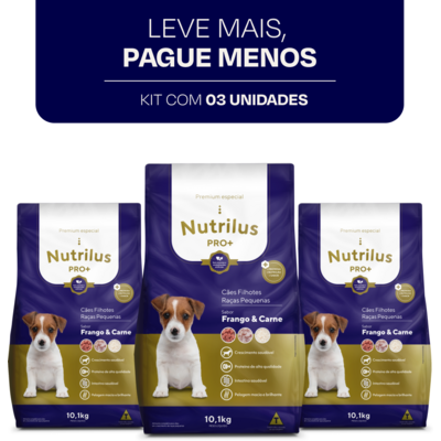 Ração Nutrilus Pro+ Frango & Carne para Cães Filhotes de Raças Pequenas
