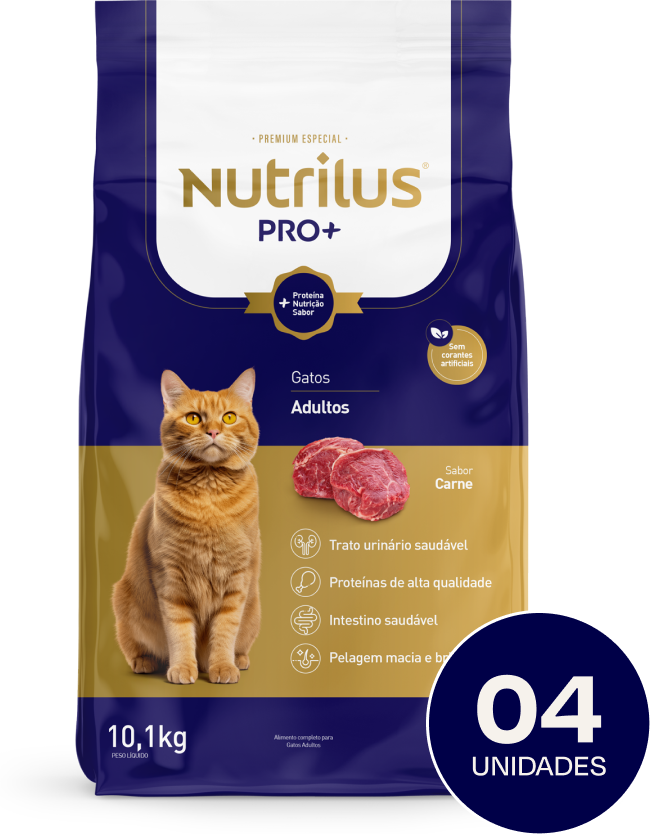 Ração Nutrilus Pro+ Carne para Gatos Adultos - 10,1Kg (4 Pacotes)