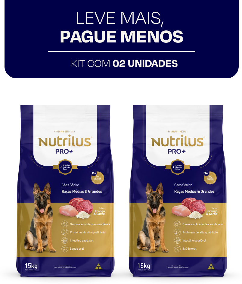 Ração Nutrilus Pro+ Frango & Carne para Cães Sênior - 15Kg (2 Pacotes)