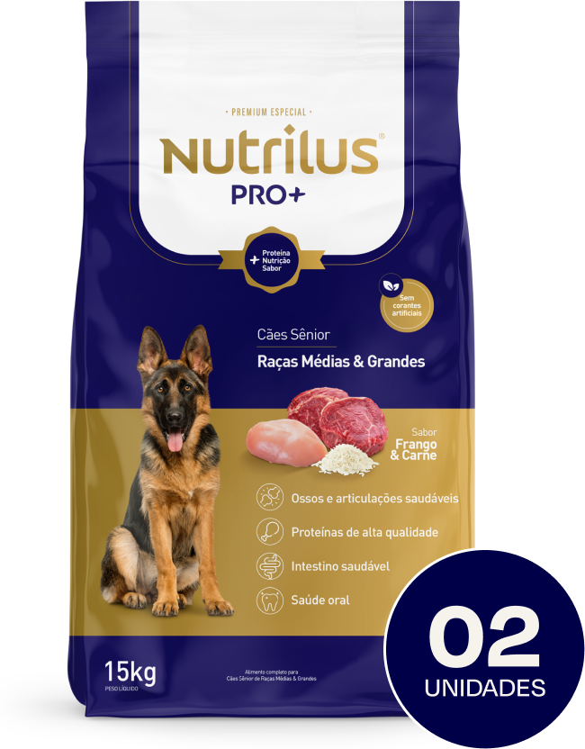 Ração Nutrilus Pro+ Frango & Carne para Cães Sênior - 15Kg (2 Pacotes)