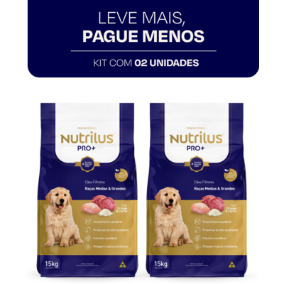 Ração Seca Nutrilus Pro+ Frango & Carne para Cães Filhotes de Raças Médias e Grandes