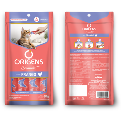Petisco Cremoso Origens Creminho para Gatos Adutlos Sabor Frango
