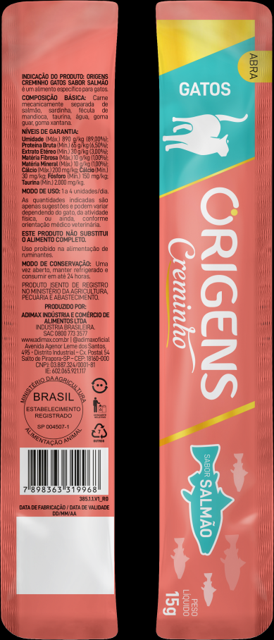 Petisco Cremoso Origens Creminho para Gatos Adutlos Sabor Salmão - 1 Pacote (4 Unidades)
