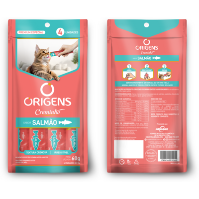 Petisco Cremoso Origens Creminho para Gatos Adutlos Sabor Salmão