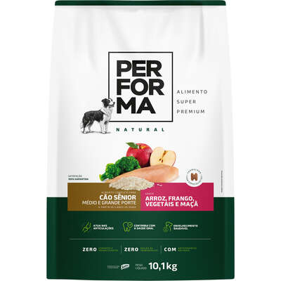 Ração Seca Performa Natural para Cães Sênior Raças Médias e Grandes sabor Frango e Vegetais