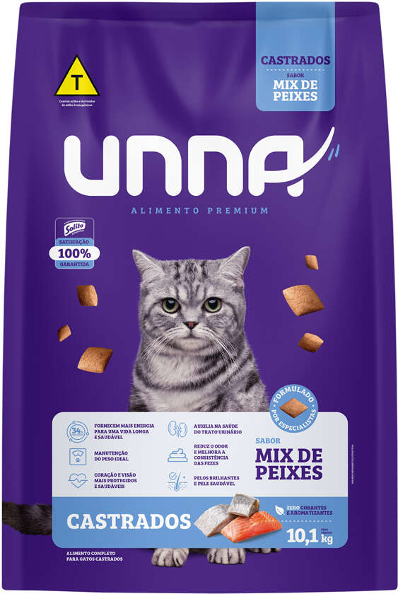 Ração Seca Unna Premium para Gatos Castrados sabor Peixe - 10,1Kg