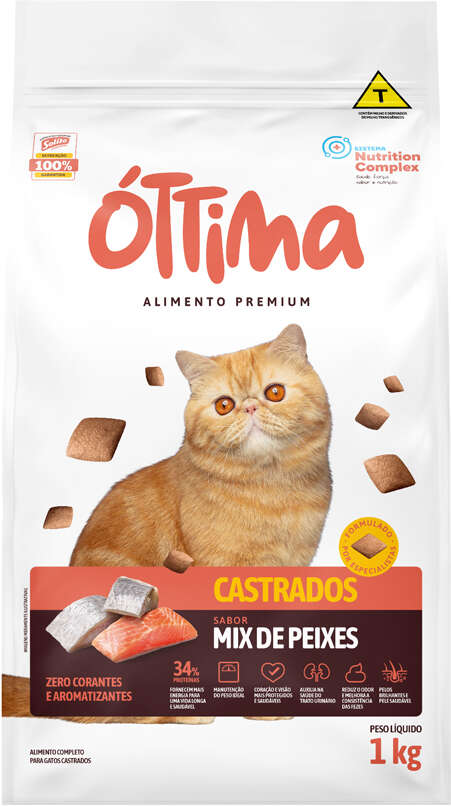 Ração Seca Óttima Premium para Gatos Castrados sabor Peixe - 1Kg