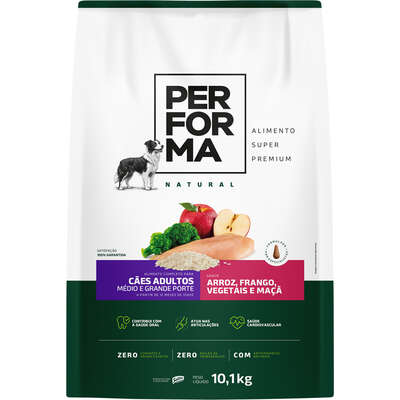 Ração Seca Performa Natural para Cães Adultos Raças Médias e Grandes sabor Frango e Vegetais