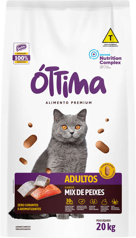Ração Seca Óttima Premium para Gatos Adultos sabor Peixe - 20Kg