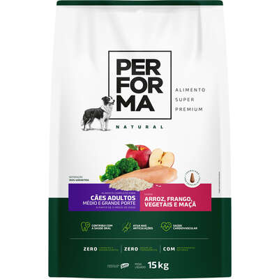 Ração Seca Performa Natural para Cães Adultos Raças Médias e Grandes sabor Frango e Vegetais