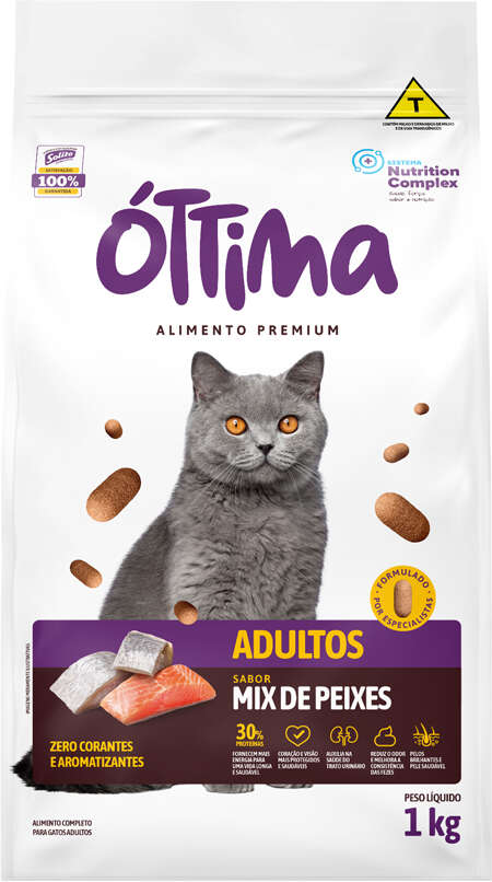 Ração Seca Óttima Premium para Gatos Adultos sabor Peixe - 1Kg