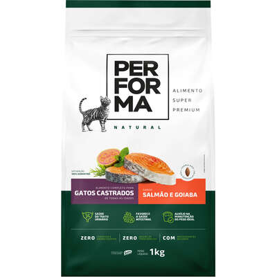 Ração Seca Performa Natural para Gatos Castrados sabor Peixe e Goiaba
