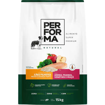 Ração Seca Performa Natural para Cães Filhotes Raças Médias e Grandes sabor Frango e Vegetais