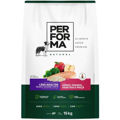 Ração Seca Performa Natural para Cães Adultos Raças Médias e Grandes sabor Frango e Vegetais