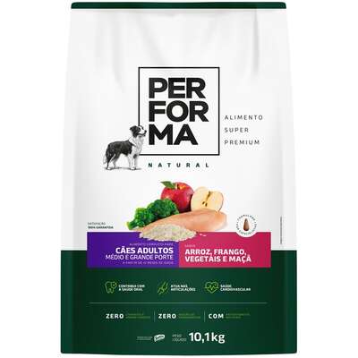 Ração Seca Performa Natural para Cães Adultos Raças Médias e Grandes sabor Frango e Vegetais