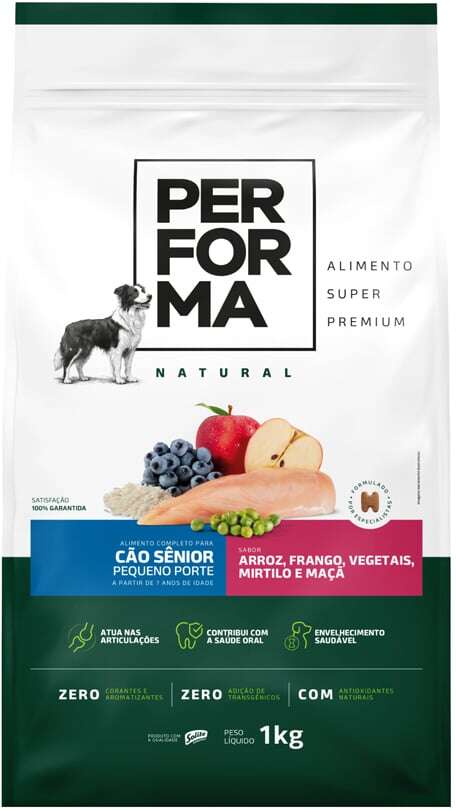Ração Seca Performa Natural para Cães Sênior Raças Pequenas sabor Frango e Vegetais - 1Kg