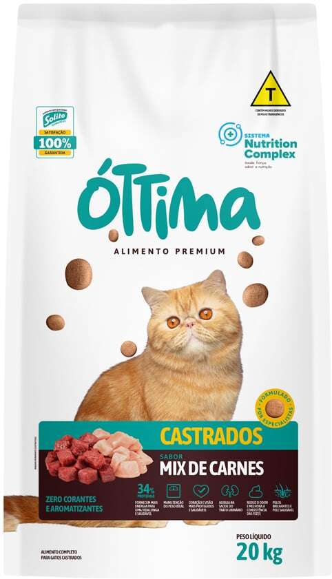 Ração Seca Óttima Mix de Carnes para Gatos Castrados - 20Kg