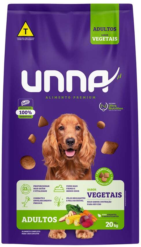 Ração Seca Unna Premium para Cães Adultos sabor Vegetais - 20Kg