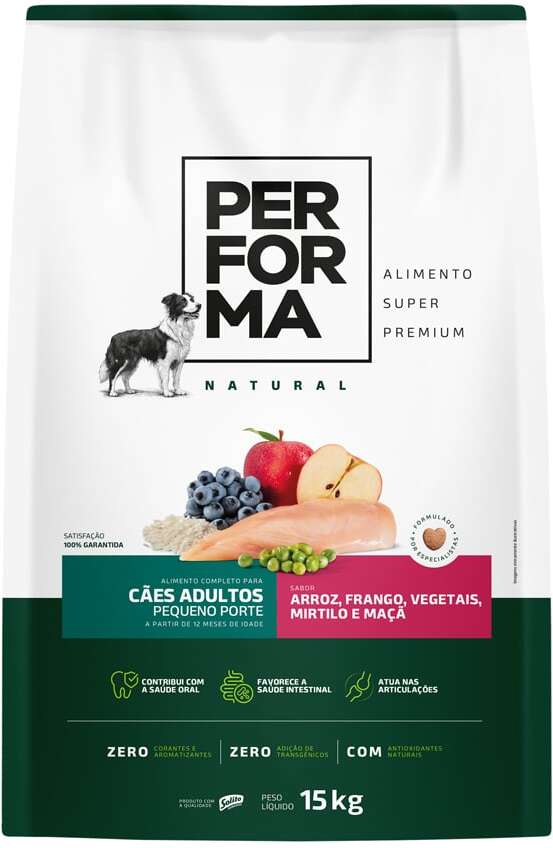 Ração Seca Performa Natural para Cães Adultos Raças Pequenas sabor Frango e Vegetais - 15Kg