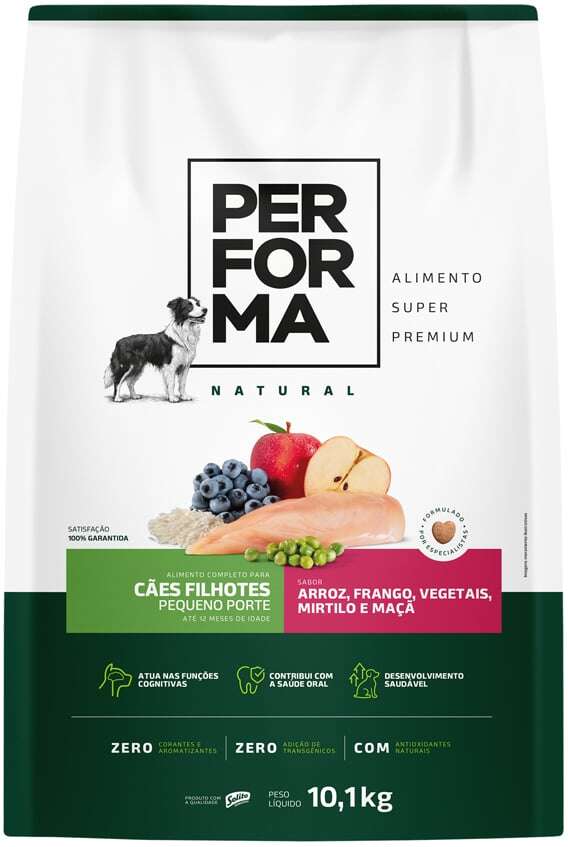Ração Seca Performa Natural para Cães Filhotes Raças Pequenas sabor Frango e Vegetais - 10,1Kg