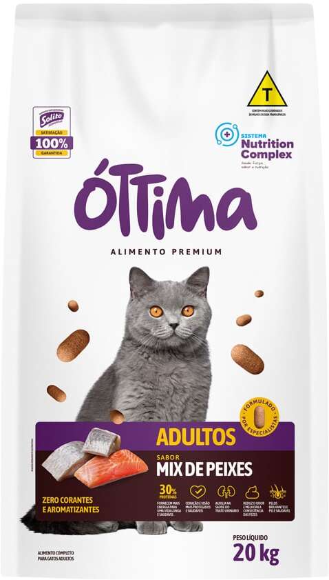 Ração Seca Óttima Premium para Gatos Adultos sabor Peixe - 20Kg