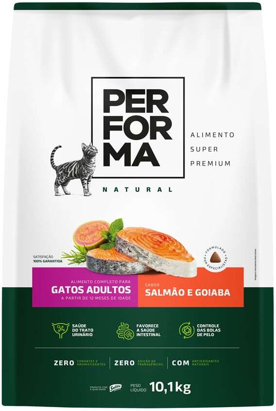 Ração Seca Performa Natural para Gatos Adultos sabor Peixe e Goiaba - 10,1Kg