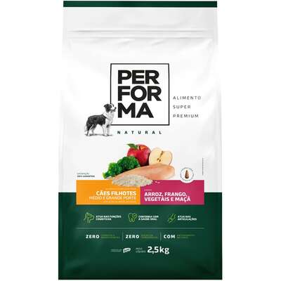 Ração Seca Performa Natural para Cães Filhotes Raças Médias e Grandes sabor Frango e Vegetais