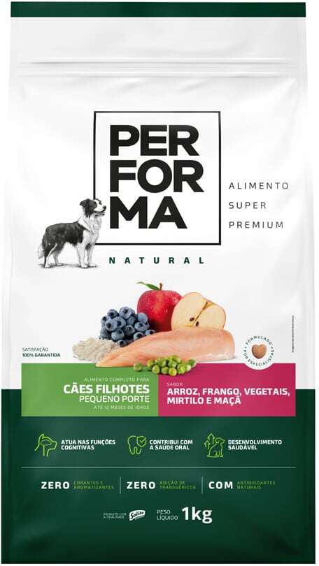 Ração Seca Performa Natural para Cães Filhotes Raças Pequenas sabor Frango e Vegetais - 1Kg