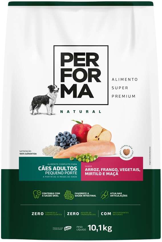 Ração Seca Performa Natural para Cães Adultos Raças Pequenas sabor Frango e Vegetais - 10,1Kg