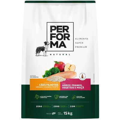 Ração Seca Performa Natural para Cães Filhotes Raças Médias e Grandes sabor Frango e Vegetais